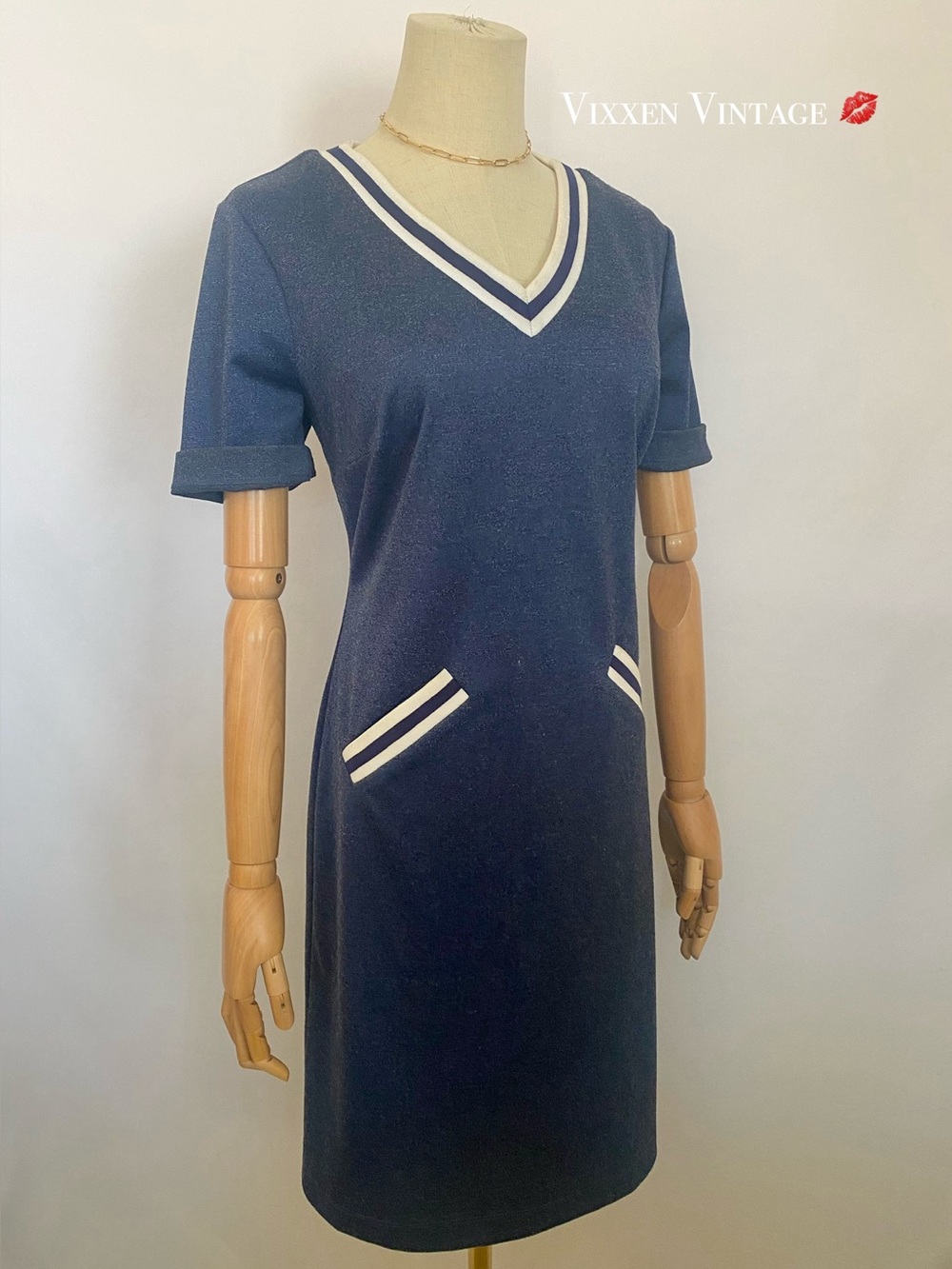 HILARY RADLEY SHORT SLEEVE V-NECK CONTRAST VARSITY STRIPE T-SHIRT SHEATH DRESS